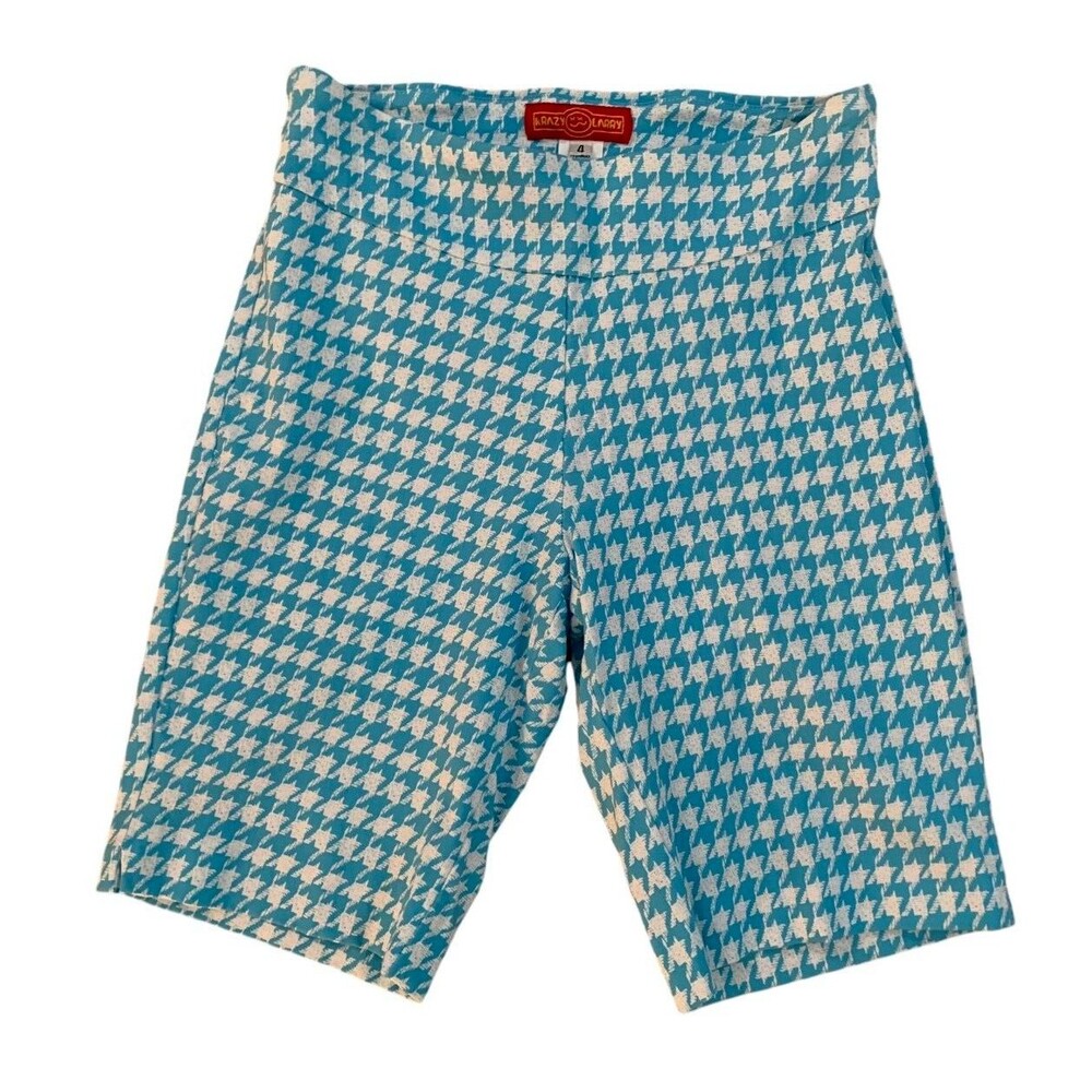 Krazy Larry Women's size 4 Aqua Blue Pull On Geometric Bermuda Shorts 9" Inseam